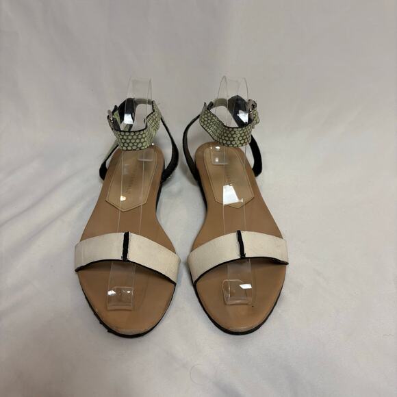 Loeffler Randall Gilda Flat Sandals White Band Mint Snake Ankle Strap Size 8.5 - Picture 1 of 10